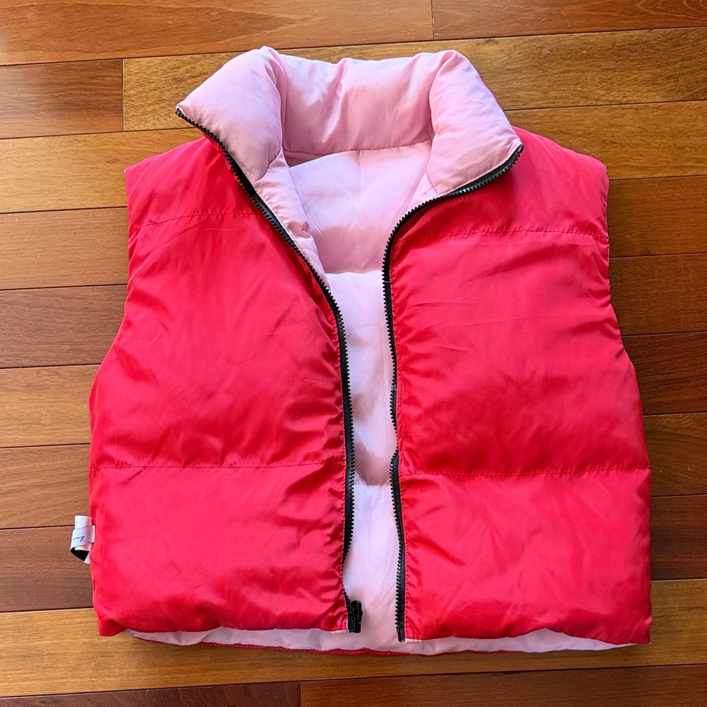 Reversible Red & Light Pink Puffer Vest